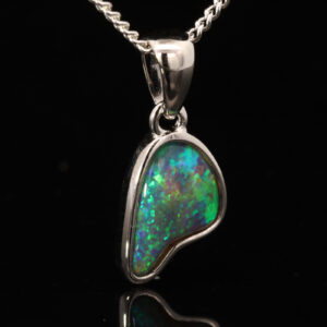 Sterling Silver Blue Green Black Opal Pendant