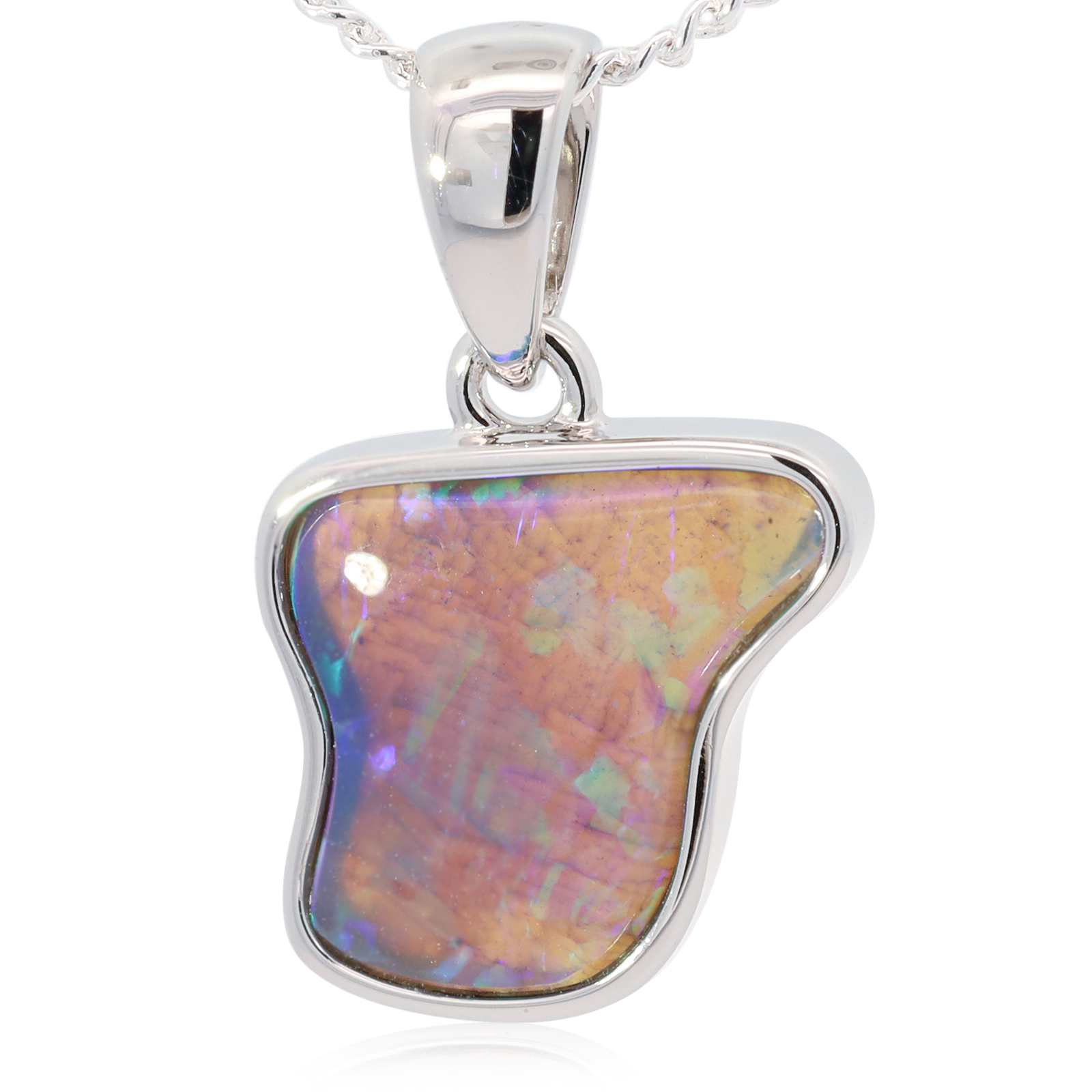 Sterling Silver Blue Green Black Opal Pendant