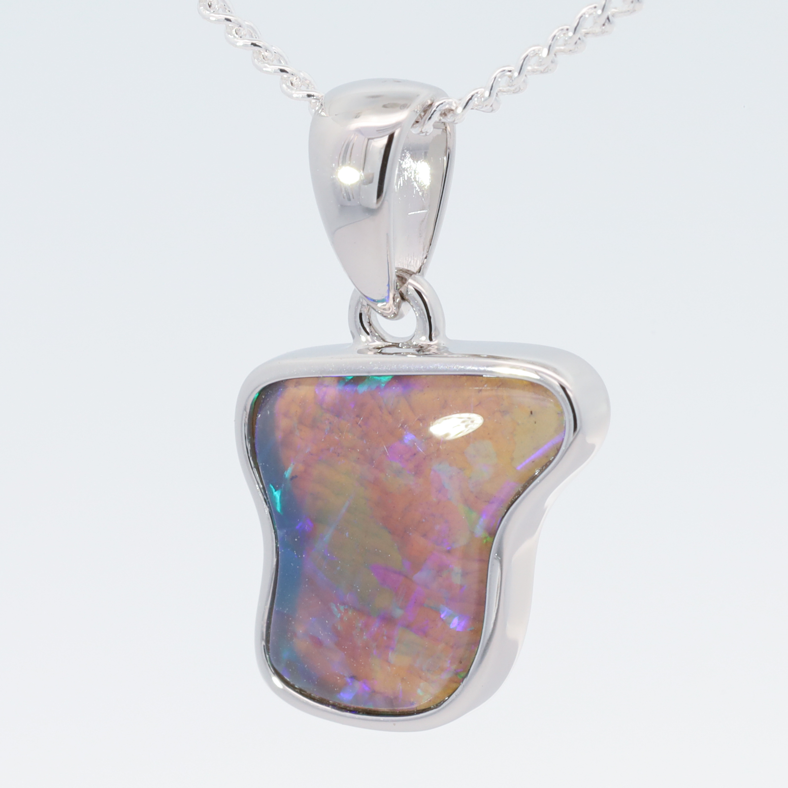Sterling Silver Blue Green Black Opal Pendant