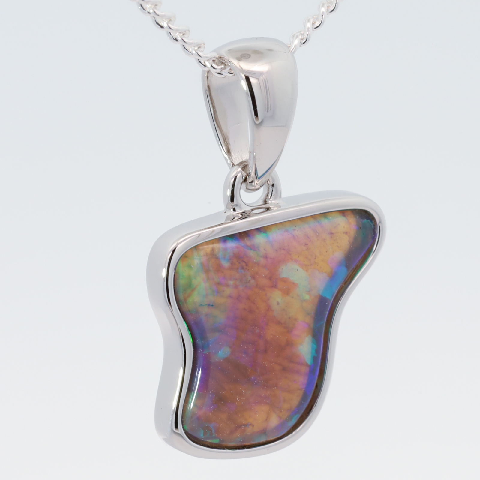 Sterling Silver Blue Green Black Opal Pendant