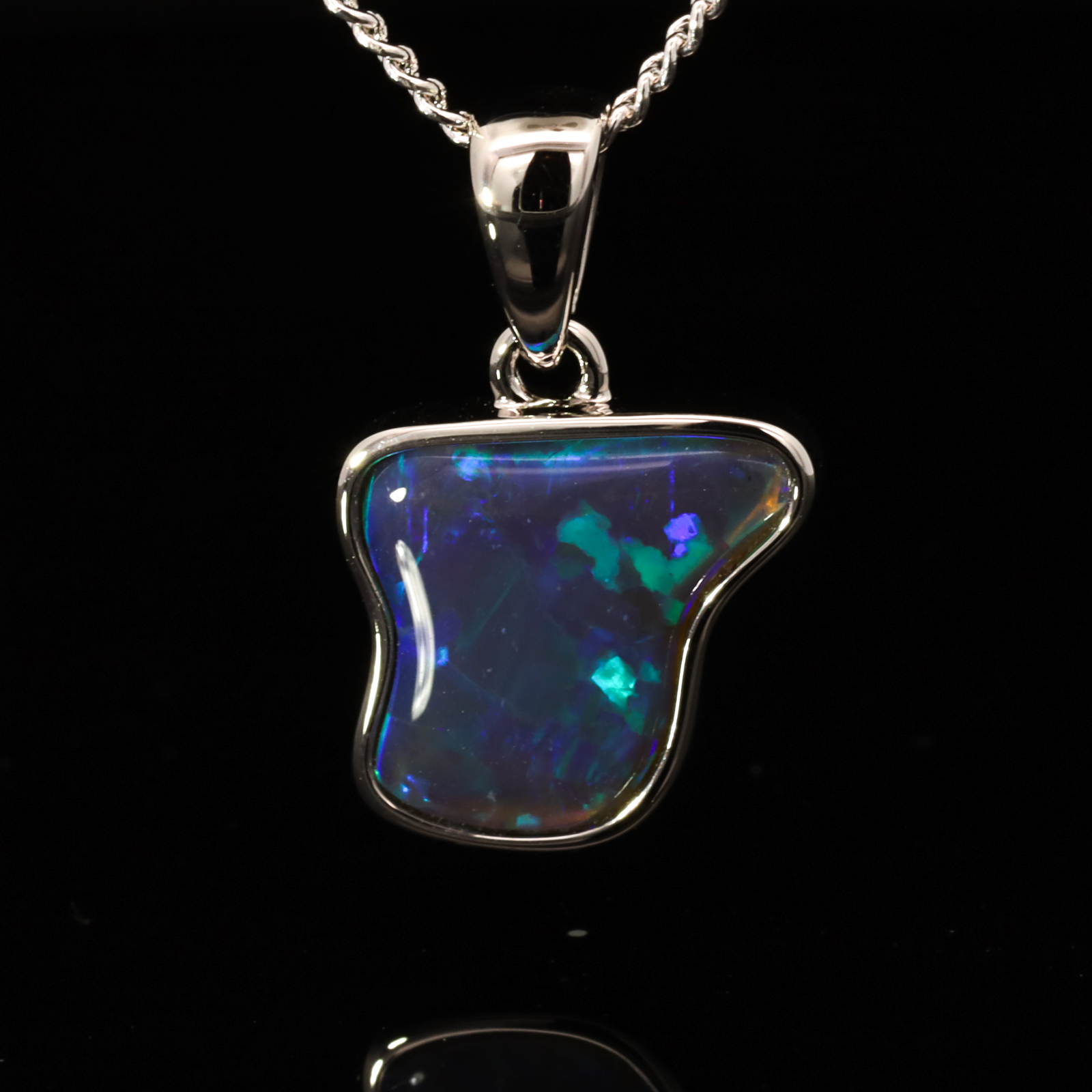 Sterling Silver Blue Green Black Opal Pendant