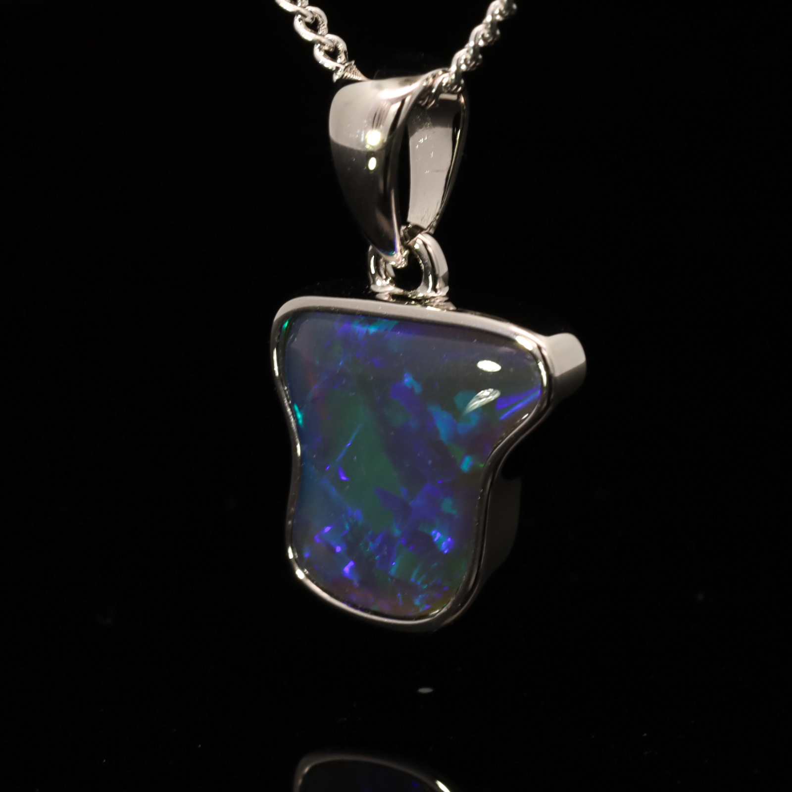 Sterling Silver Blue Green Black Opal Pendant