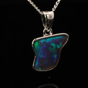 Sterling Silver Blue Green Black Opal Pendant