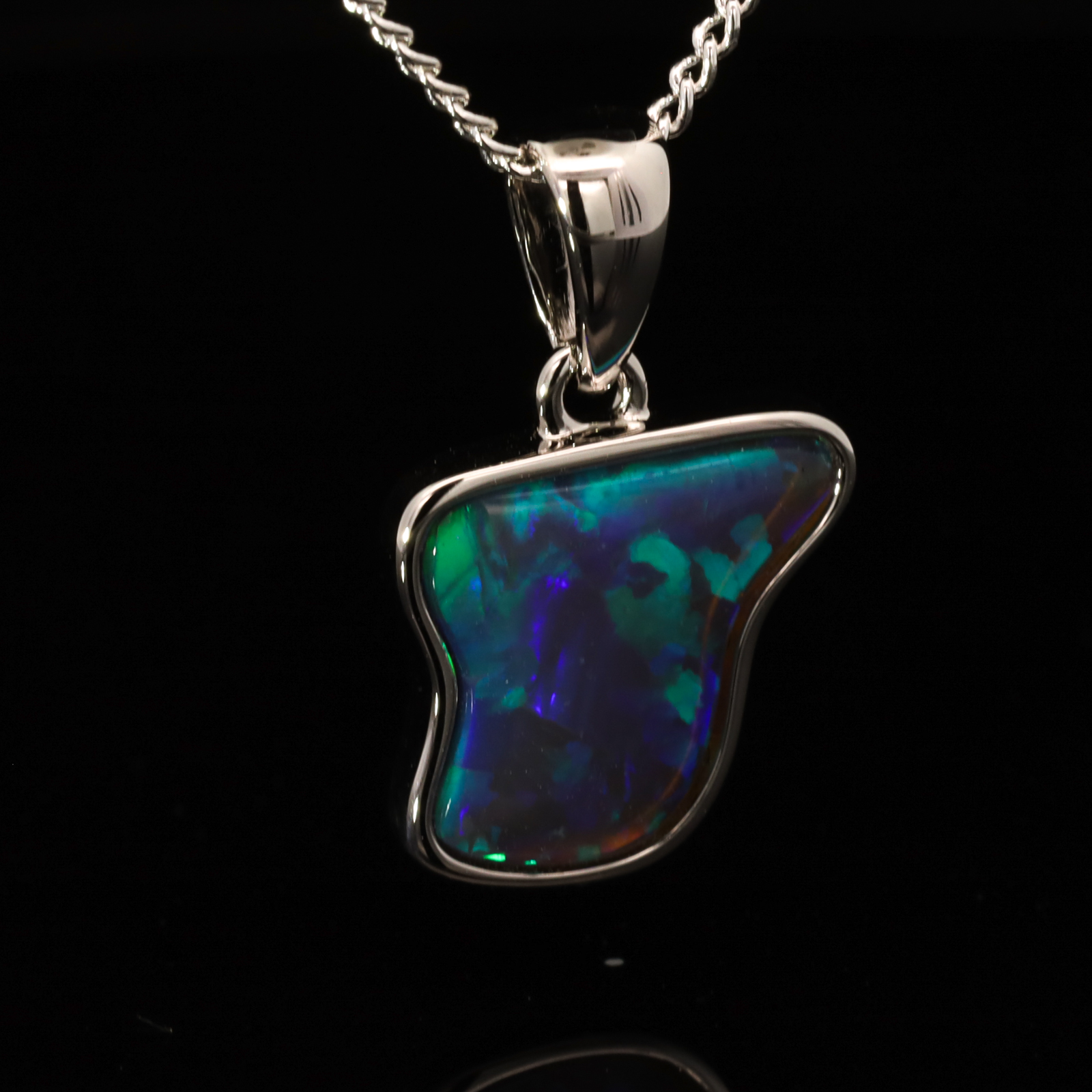 Sterling Silver Blue Green Black Opal Pendant