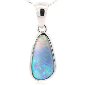 Sterling Silver Blue Green Black Opal Pendant