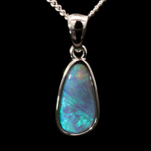 Sterling Silver Blue Green Black Opal Pendant