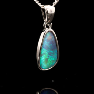 Sterling Silver Blue Green Black Opal Pendant