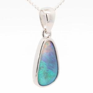 Sterling Silver Blue Green Black Opal Pendant