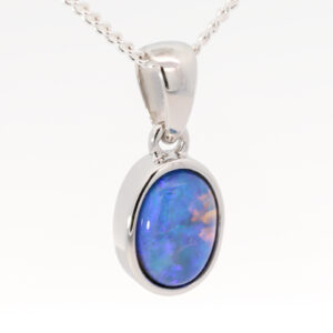 Sterling Silver Blue Green Purple Black Opal Pendant