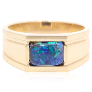 Yellow Gold Blue Green Black Opal Ring