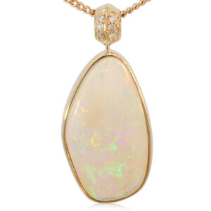 Yellow Gold Blue Green Yellow Orange Pink Crystal Opal and Diamond Pendant