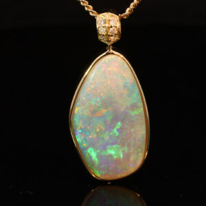Yellow Gold Blue Green Yellow Orange Pink Crystal Opal and Diamond Pendant