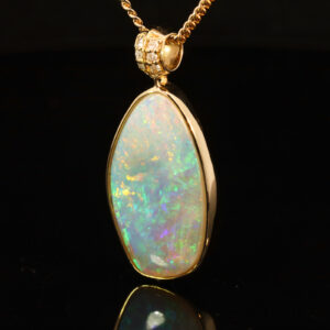 Yellow Gold Blue Green Yellow Orange Pink Crystal Opal and Diamond Pendant