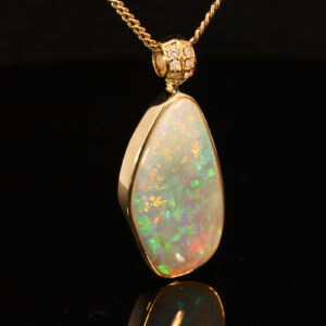 Yellow Gold Blue Green Yellow Orange Pink Crystal Opal and Diamond Pendant