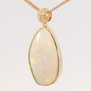Yellow Gold Blue Green Yellow Orange Pink Crystal Opal and Diamond Pendant
