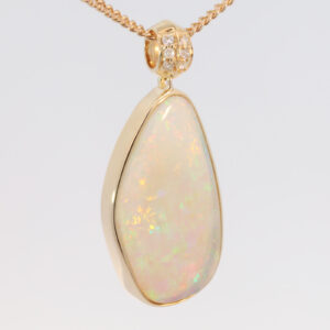 Yellow Gold Blue Green Yellow Orange Pink Crystal Opal and Diamond Pendant