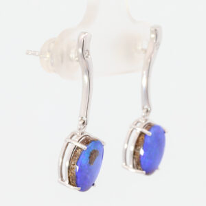 White Gold Blue Purple Solid Australian Boulder Opal and Diamond Earrings