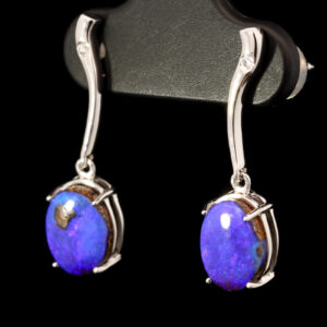White Gold Blue Purple Solid Australian Boulder Opal and Diamond Earrings
