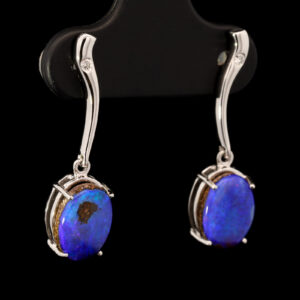White Gold Blue Purple Solid Australian Boulder Opal and Diamond Earrings