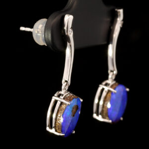 White Gold Blue Purple Solid Australian Boulder Opal and Diamond Earrings