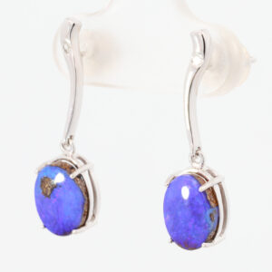 White Gold Blue Purple Solid Australian Boulder Opal and Diamond Earrings