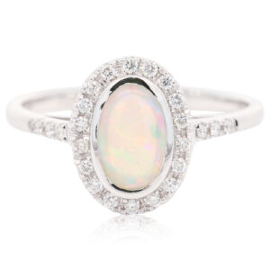 White Gold Blue Green Yellow Orange Pink Crystal Opal and Diamond Ring
