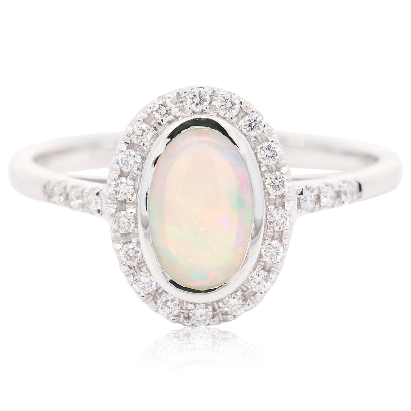 White Gold Blue Green Yellow Orange Pink Crystal Opal and Diamond Ring