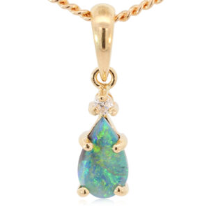 Yellow Gold Blue Green Yellow Orange Black Opal and Diamond Pendant