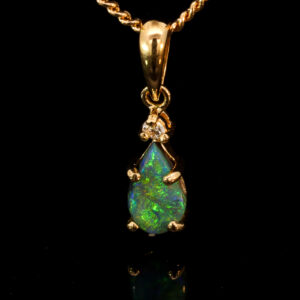 Yellow Gold Blue Green Yellow Orange Black Opal and Diamond Pendant