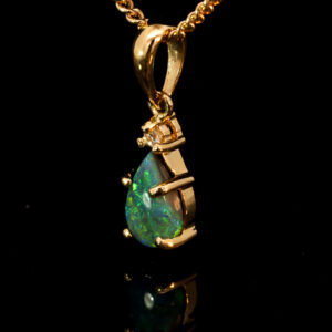 Yellow Gold Blue Green Yellow Orange Black Opal and Diamond Pendant