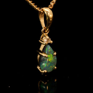 Yellow Gold Blue Green Yellow Orange Black Opal and Diamond Pendant