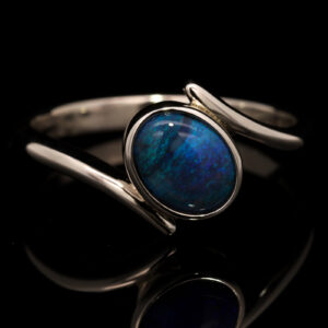 Sterling Silver Blue Green Purple Black Opal Ring