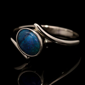 Sterling Silver Blue Green Purple Black Opal Ring