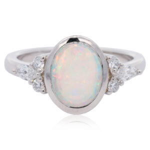 Custom Platinum Blue Green Yellow Orange Pink Crystal Opal and Lab Diamond Ring