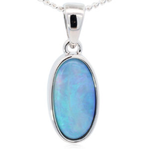 Sterling Silver Blue Green Black Opal Pendant