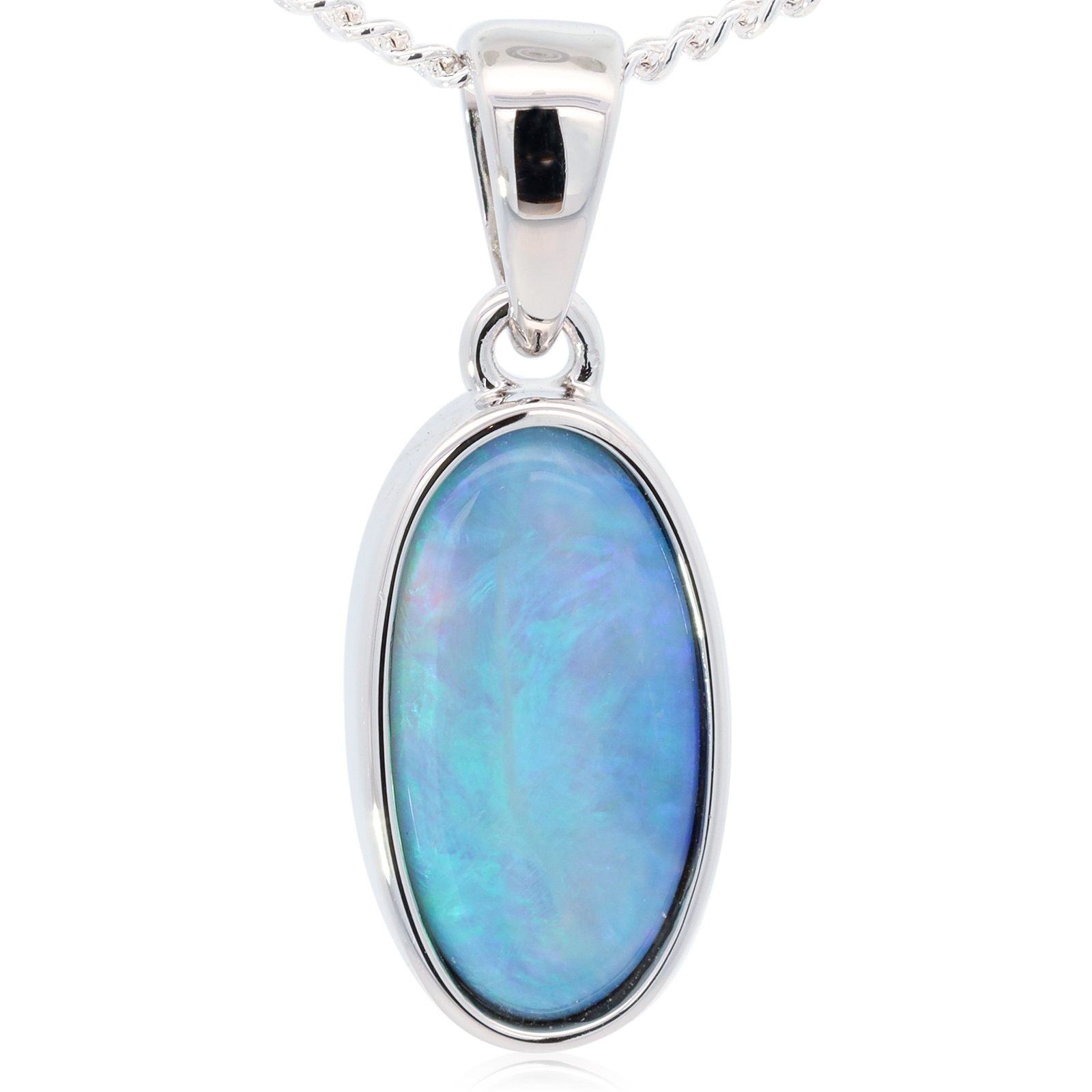 Sterling Silver Blue Green Black Opal Pendant