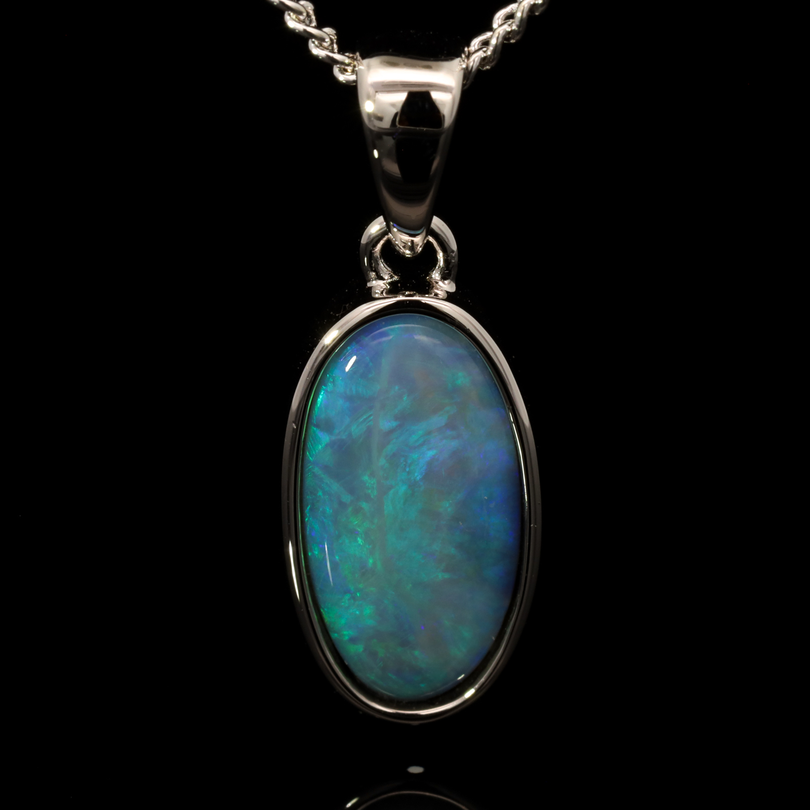 Sterling Silver Blue Green Black Opal Pendant