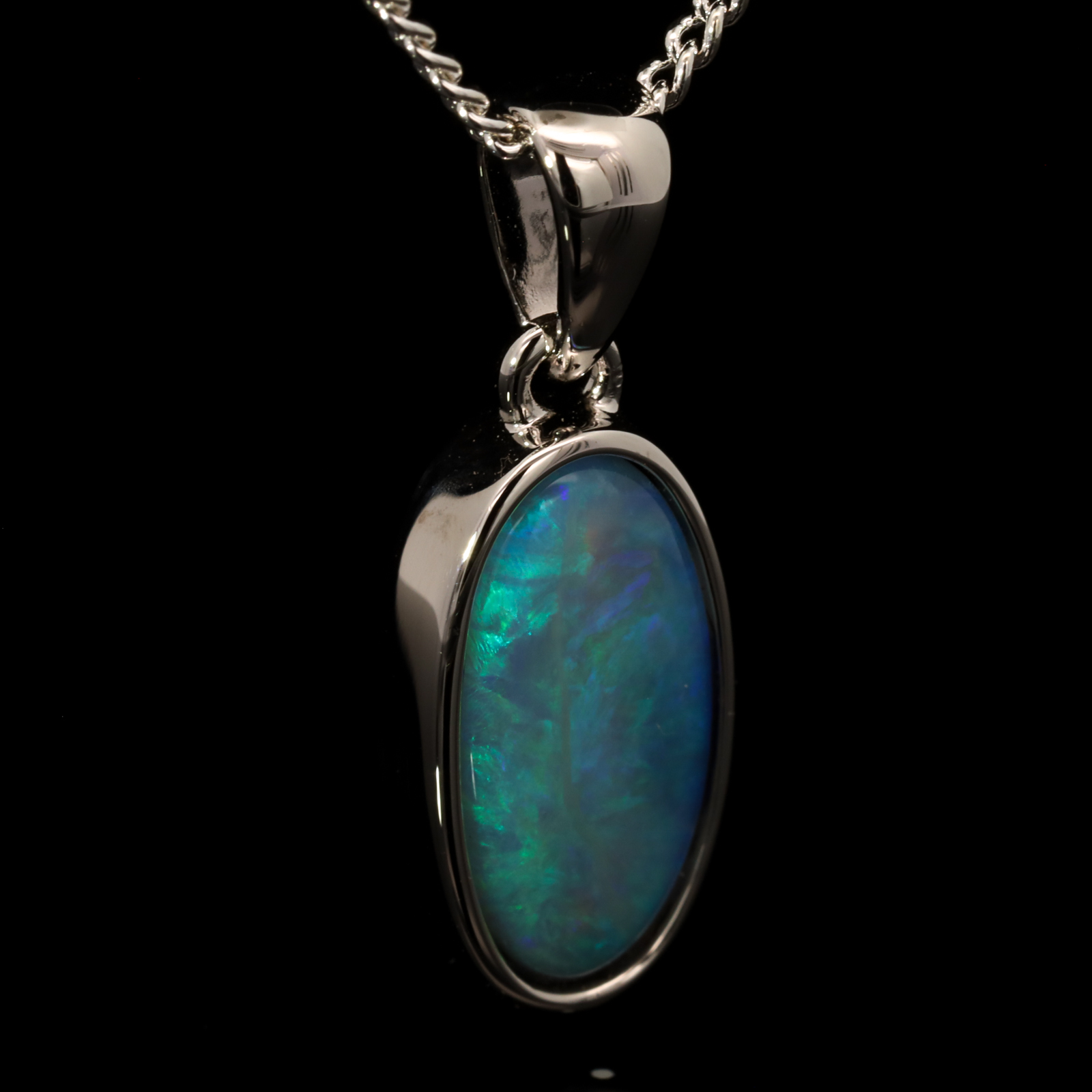 Sterling Silver Blue Green Black Opal Pendant