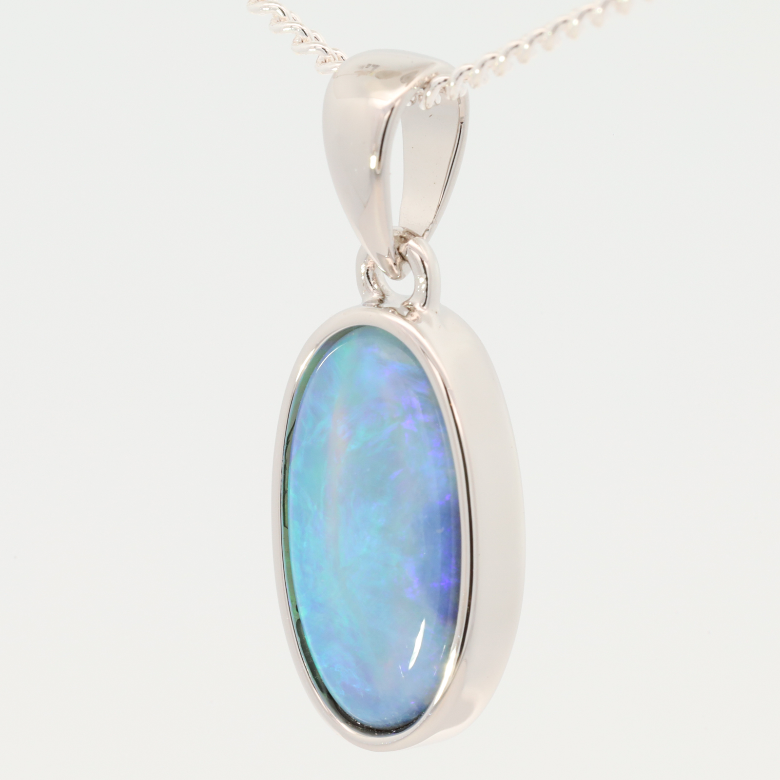 Sterling Silver Blue Green Black Opal Pendant