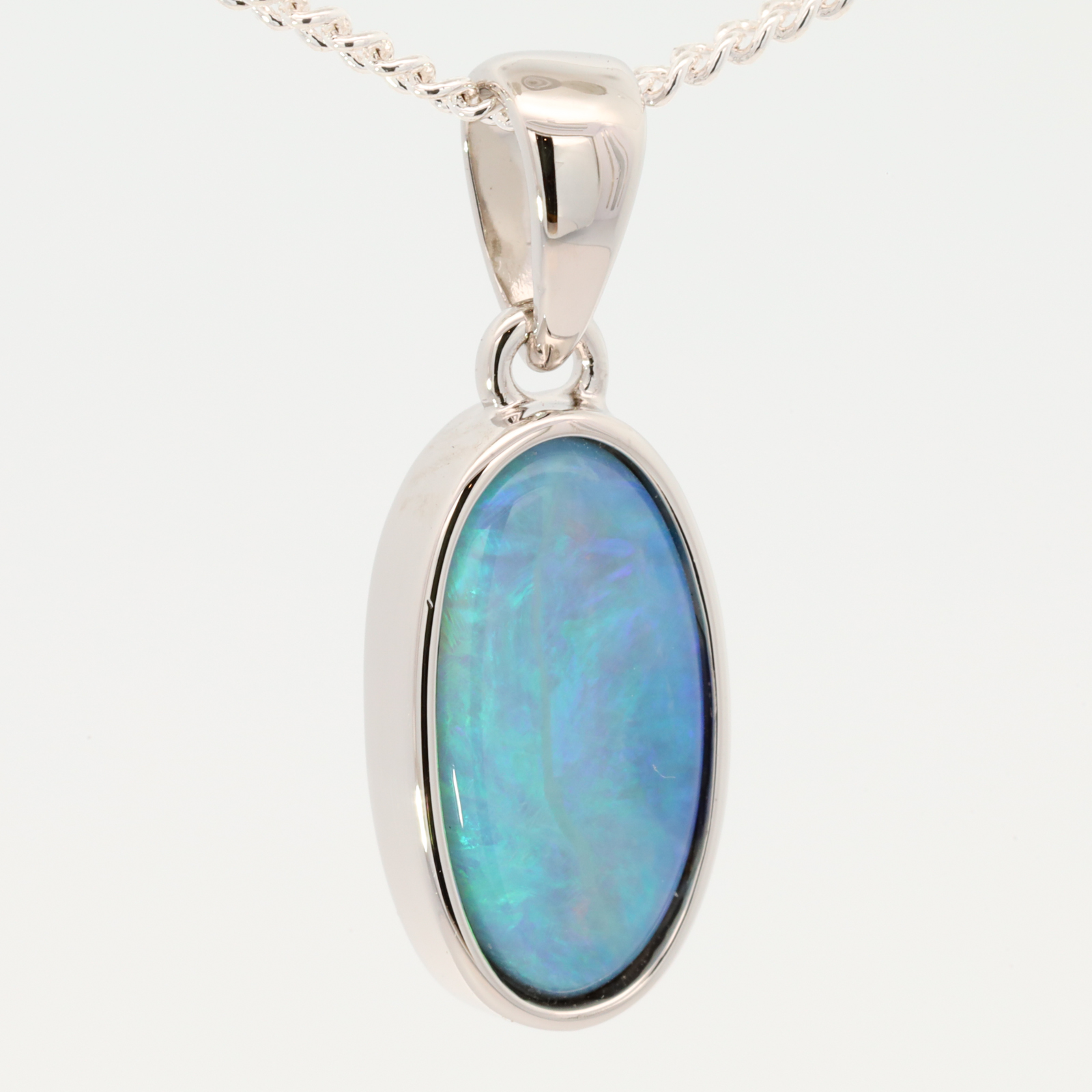 Sterling Silver Blue Green Black Opal Pendant