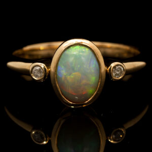 Yellow Gold Blue Green Yellow Orange Crystal Opal and Diamond Ring