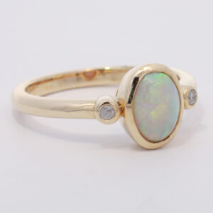 Yellow Gold Blue Green Yellow Orange Crystal Opal and Diamond Ring