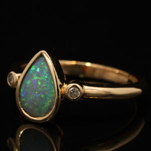 Yellow Gold Blue Green Crystal Opal and Diamond Ring