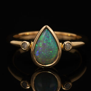 Yellow Gold Blue Green Crystal Opal and Diamond Ring