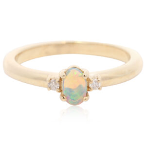 Yellow Gold Blue Green Crystal Opal and Diamond Ring
