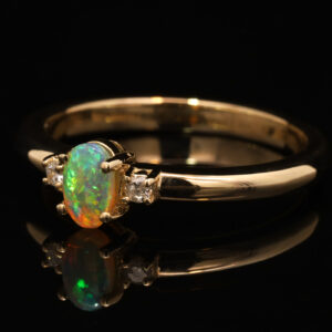 Yellow Gold Blue Green Crystal Opal and Diamond Ring