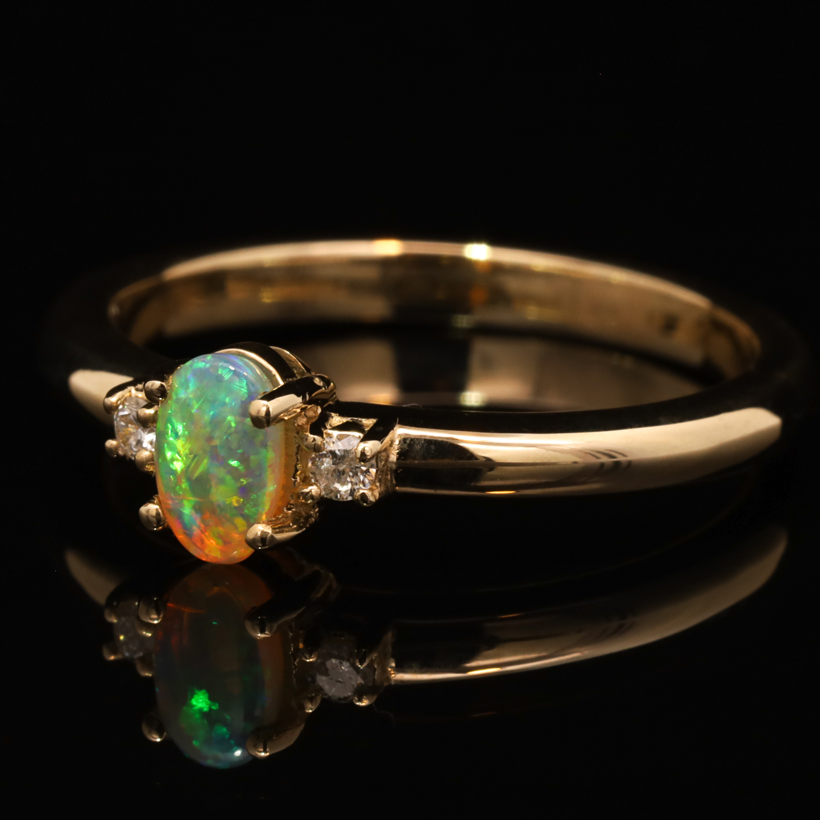 Yellow Gold Blue Green Crystal Opal and Diamond Ring