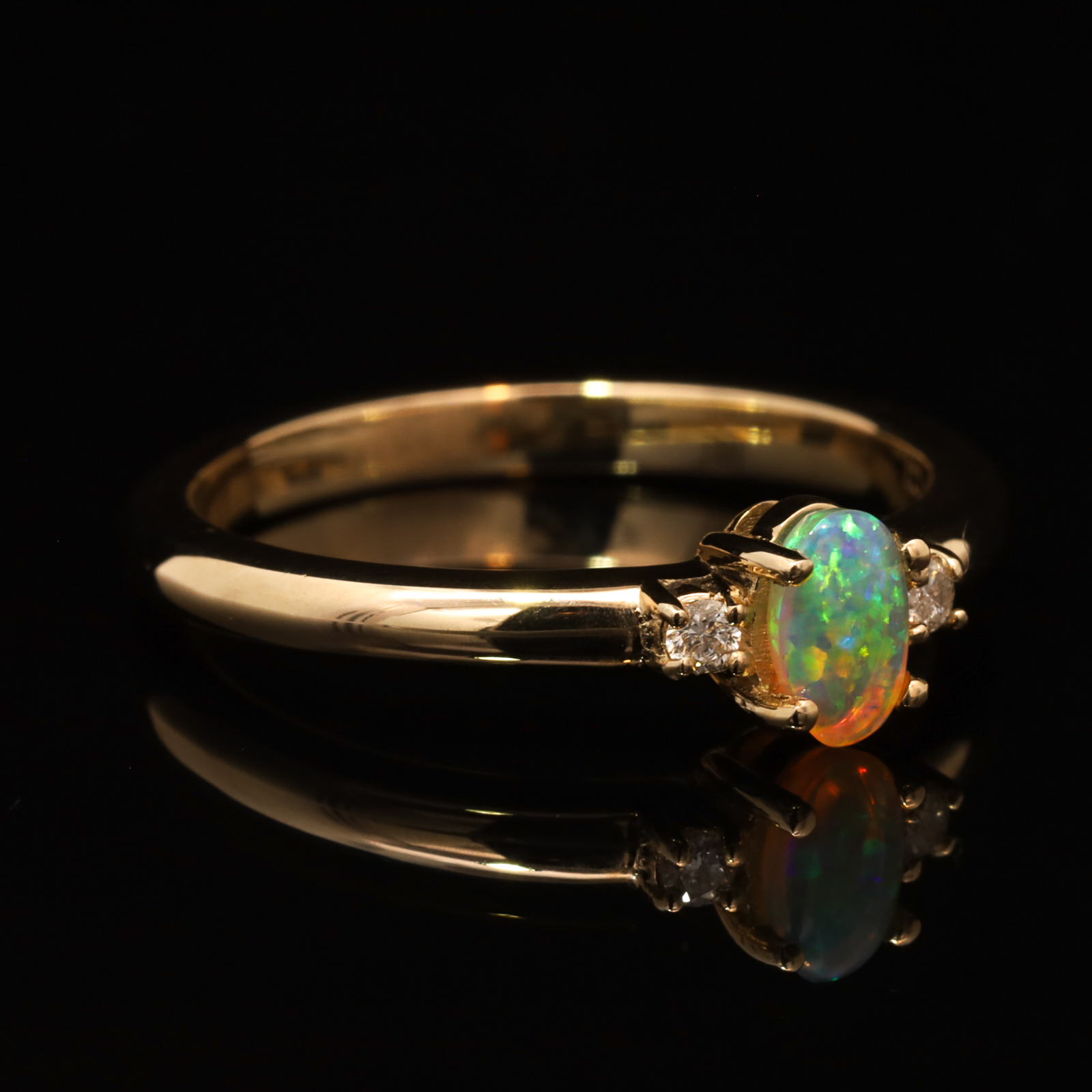 Yellow Gold Blue Green Crystal Opal and Diamond Ring