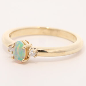 Yellow Gold Blue Green Crystal Opal and Diamond Ring