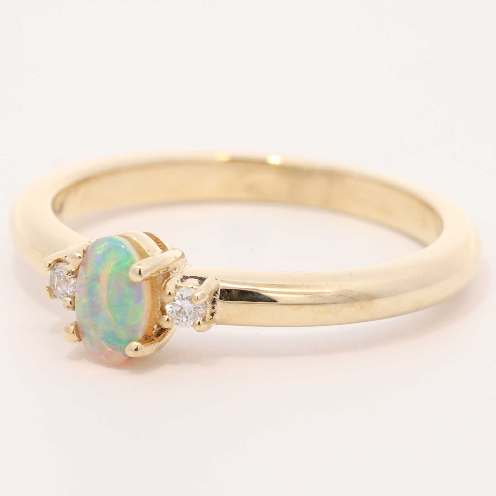 Yellow Gold Blue Green Crystal Opal and Diamond Ring
